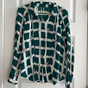 Free People Floral Plaid Top